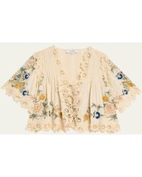Sea - Adonna Embroidered Tie-Front Top - Lyst