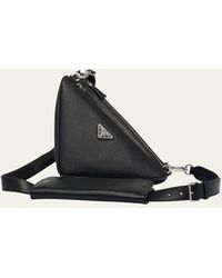Prada - Saffiano Leather Triangle Shoulder Bag With Pouch - Lyst