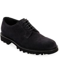 Giorgio Armani Men's Lugged-Sole Suede Derby Shoe - Blue
