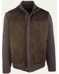 FIORONI CASHMERE - Suede Bomber Jacket W/ Knit Sleeves - Lyst