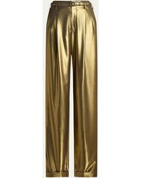 Ralph Lauren Collection - Stamford Liquid Foil Belted Pants - Lyst
