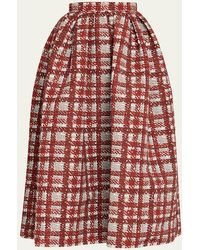 Oscar de la Renta - Textured Plaid-Print Pleated Midi Circle Skirt - Lyst