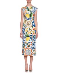 Dolce & Gabbana Majolica Print Fitted Dress - Blue
