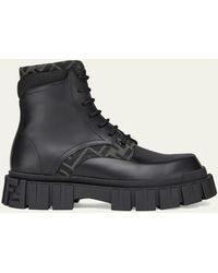 Fendi - Force Ff Leather Lug-sole Combat Boots - Lyst