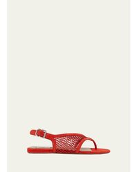 Alaïa - Fishnet Suede Flat Thong Sandals - Lyst