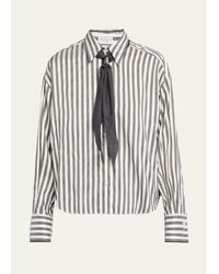 Brunello Cucinelli - Wide Silk Stripe Button-Down Shirt - Lyst