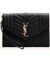 Saint Laurent - Envelope Flap Ysl Clutch Bag In Grained Leather - Lyst