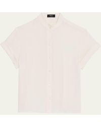 Theory - Silk Button-front Short-sleeve Military Top - Lyst