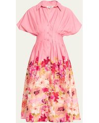 Badgley Mischka - Pleated Floral-Print Midi Shirtdress - Lyst