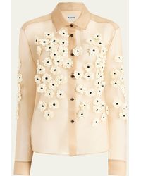 KHAITE - Argo Floral Applique Silk Button-Down Top - Lyst