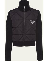 Prada - Quilted Nylon Zip-up Jacket With Wool Sleeves - Lyst