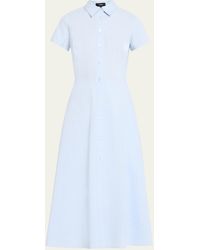 Theory - Good Linen Short-sleeve Button-front Midi Shirt Dress - Lyst