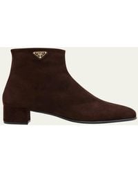 Prada - Suede Ankle Booties - Lyst