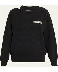 Simone Rocha - Embellished Merino Wool Slash Cutout V-Neck Sweater - Lyst