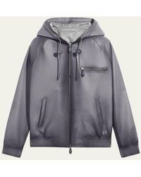 Berluti - Patina Leather Full-Zip Hoodie - Lyst