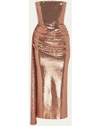 Alex Perry - Strapless Draped Sequin Mesh Midi Dress - Lyst