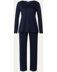 Hanro - Silk-Trim Mercerized Cotton Pajama Set - Lyst