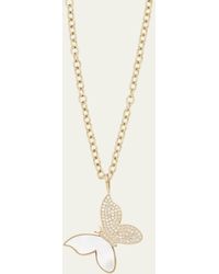 Sydney Evan - 14k Yellow Gold Large Butterfly Charm Necklace With Pearl Inlay And Diamonds - Lyst