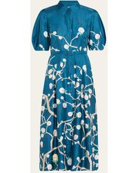 Gabriela Hearst - Maude Floral Pleated Midi Shirtdress With Belt - Lyst