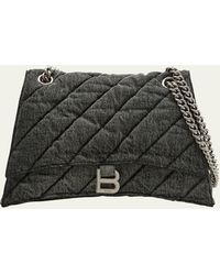 Balenciaga - Crush Quilted Denim Chain Shoulder Bag - Lyst