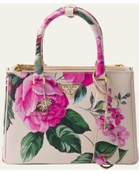 Prada - Galleria Flower-print Leather Top-handle Bag - Lyst