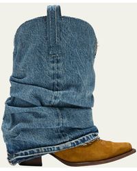 R13 - Denim Sleeve Suede Cowboy Boots - Lyst
