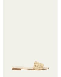 Fendi - Sunshine Ff Raffia Leather Slide Sandals - Lyst
