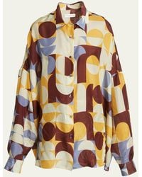 Dries Van Noten - Casia Abstract-print Oversized Silk Collared Shirt - Lyst
