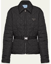 Prada - Re-nylon Quilted Crop Jacket With Tape Belt - Lyst