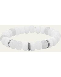 Sheryl Lowe - White Mix 10mm Bead Bracelet With 3 Pave Diamond Rondelles - Lyst