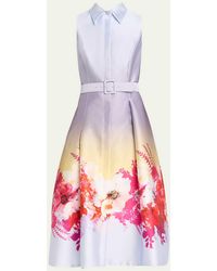 Teri Jon - Pleated Ombre Floral-print Midi Shirtdress - Lyst