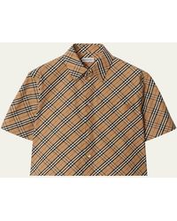 Burberry - Check Short-Sleeve Crop Button-Down Shirt - Lyst