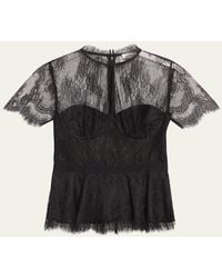 Jonathan Simkhai - Kehlani Sheer Lace Short-Sleeve Peplum Bustier Top - Lyst