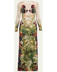 Alice + Olivia - Delora Long Sleeve Crew Neck Maxi Dress - Lyst