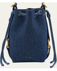 Chloé - Marcie Micro Bucket Bag In Denim With Chain Strap - Lyst