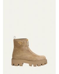 Prada - Stride Suede Zip Ankle Booties - Lyst