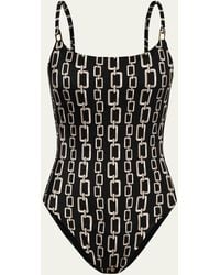 L'Agence - Remi Geo Chain Basic One-piece Swimsuit - Lyst