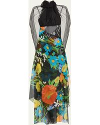 Burberry - Floral Tie-neck Backless Asymmetric Dress - Lyst