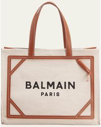 Balmain - B Army Medium Shopper Tote Bag In Canvas With Leather Handles - Lyst