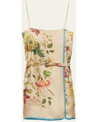 Prada - Floral Belted Silk Twill Mini Dress - Lyst