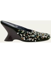 Dries Van Noten - Gemstone Embellished Velvet Wedge Mules - Lyst