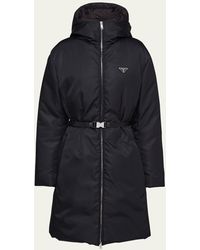Prada - Re-nylon Hooded Down Belted Jacket - Lyst