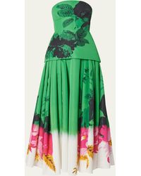 Erdem - Floral-print Strapless Corset Full-skirt Midi Cocktail Dress - Lyst