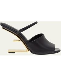 Fendi - Leather Metallic-heel Slide Sandals - Lyst