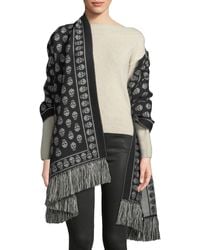 Alexander McQueen Extra Large Skull Scarf W/ Fringe Trim - Gray