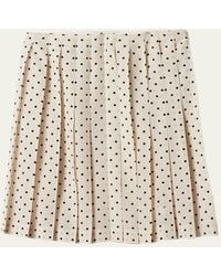 Miu Miu - Polka-Dot Crepe De Chine Pleated Midi Skirt - Lyst