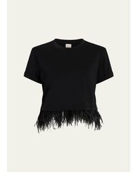 Cinq À Sept - Cropped Feather-Trim Tee - Lyst
