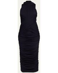 Balmain - Draped Crisscross Jersey Halter Midi Dress - Lyst