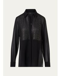Akris - Metallic Lace Bib Silk Georgette Tunic Blouse - Lyst