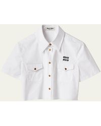 Miu Miu - Logo Poplin Cropped Button Down Shirt - Lyst